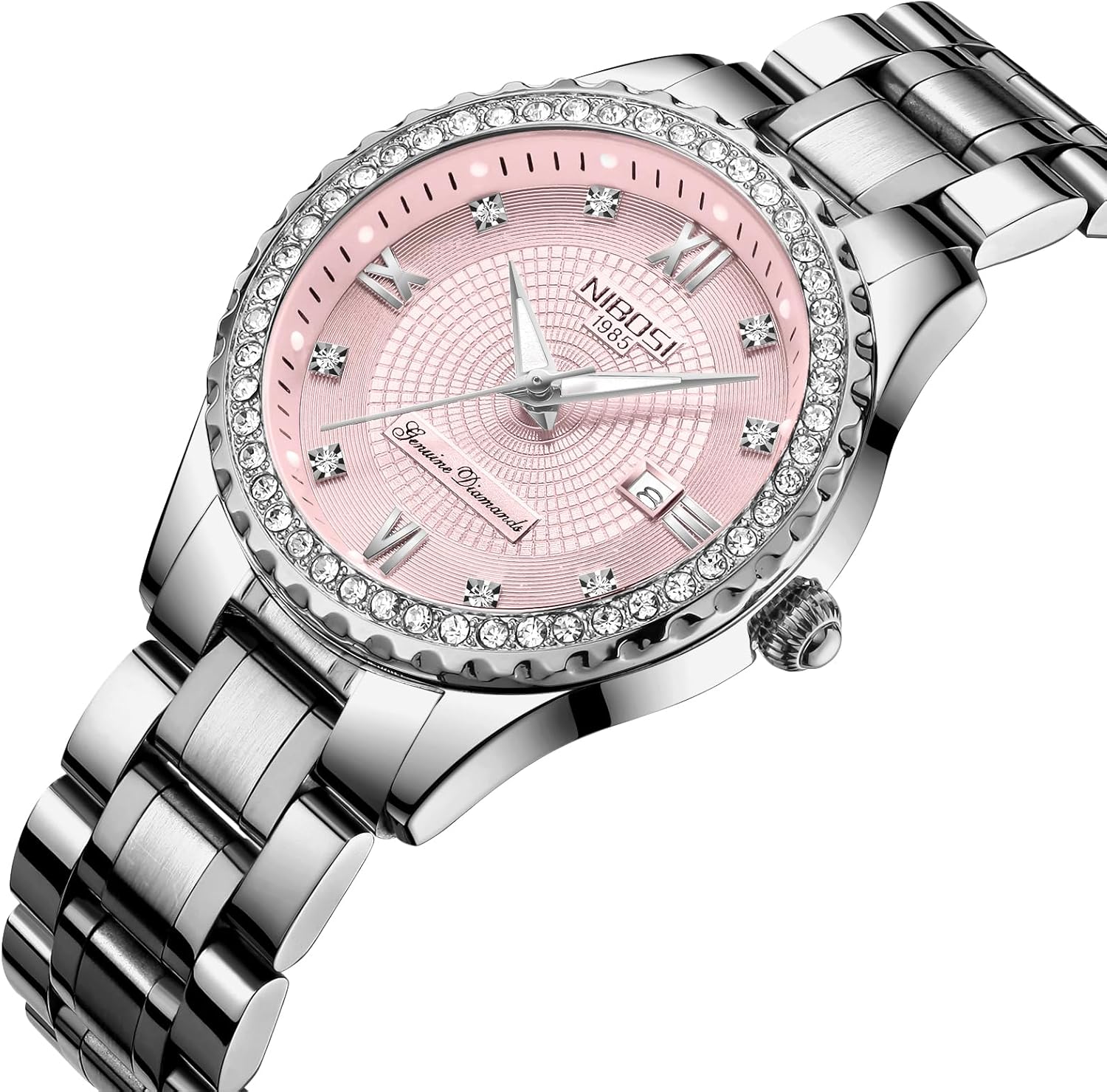 Thumbnail 1 de NIBOSI Armbanduhr Damen Analog Quarz mit Mineralglas und Roségold-Diamant-Zifferblatt