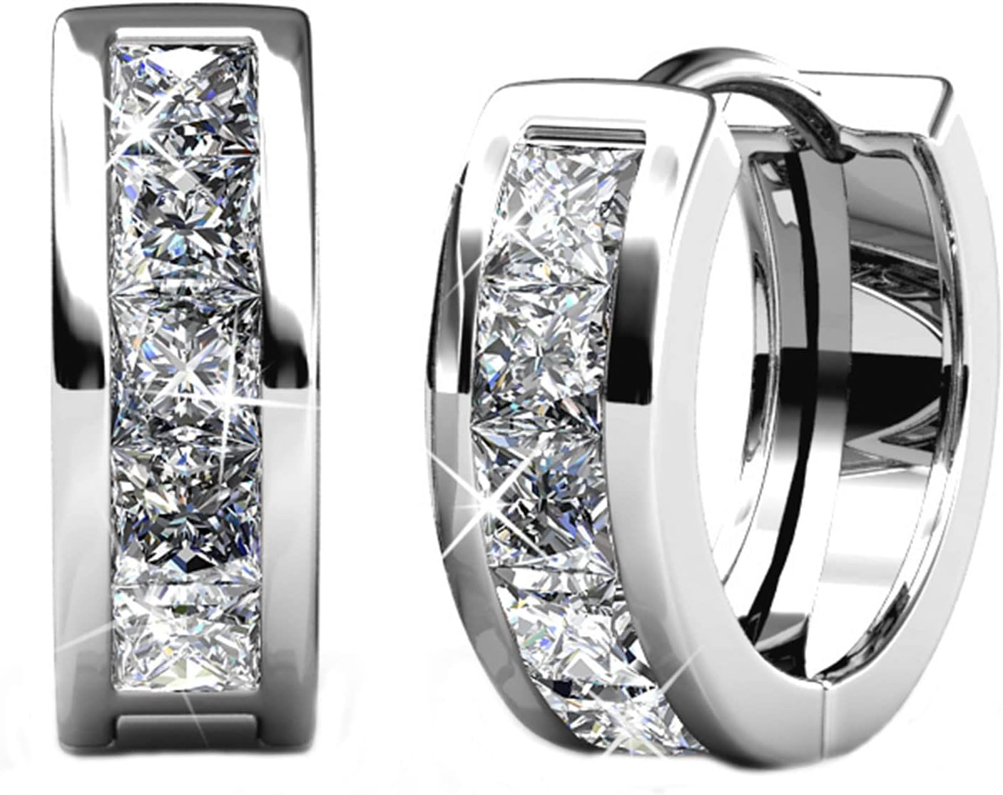 Thumbnail 6 de Hoop Loop Earrings in 18K White Gold with Sparkling Crystal (with jewellery box) for Women