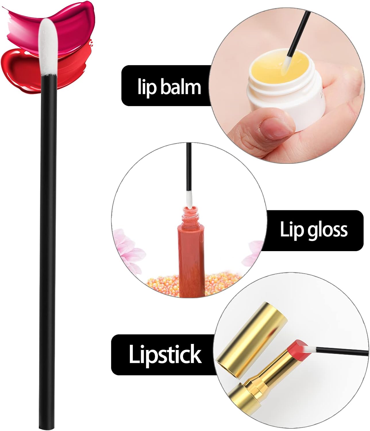 Detalle de BTYMS lip brush-200 Disposable Lip Applicators, 200 Count, Black
