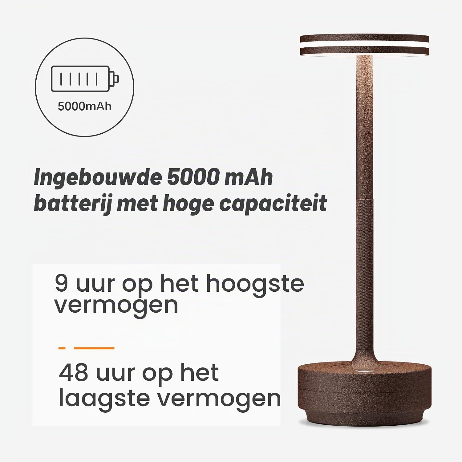 Detalle de bravzurg draadloze LED-tafellampen, set van 2, roestkleurig, dimbaar en IP54