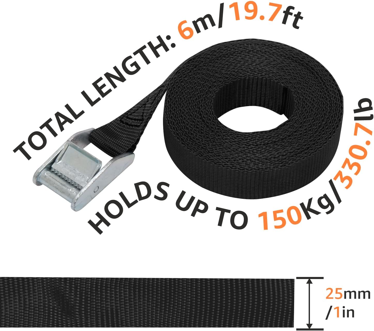 Detalle de Amazon Basics Lashing Straps 2.5 m x 25 mm, 150 kg Load, EN12195-2 compliant, 10‑pack
