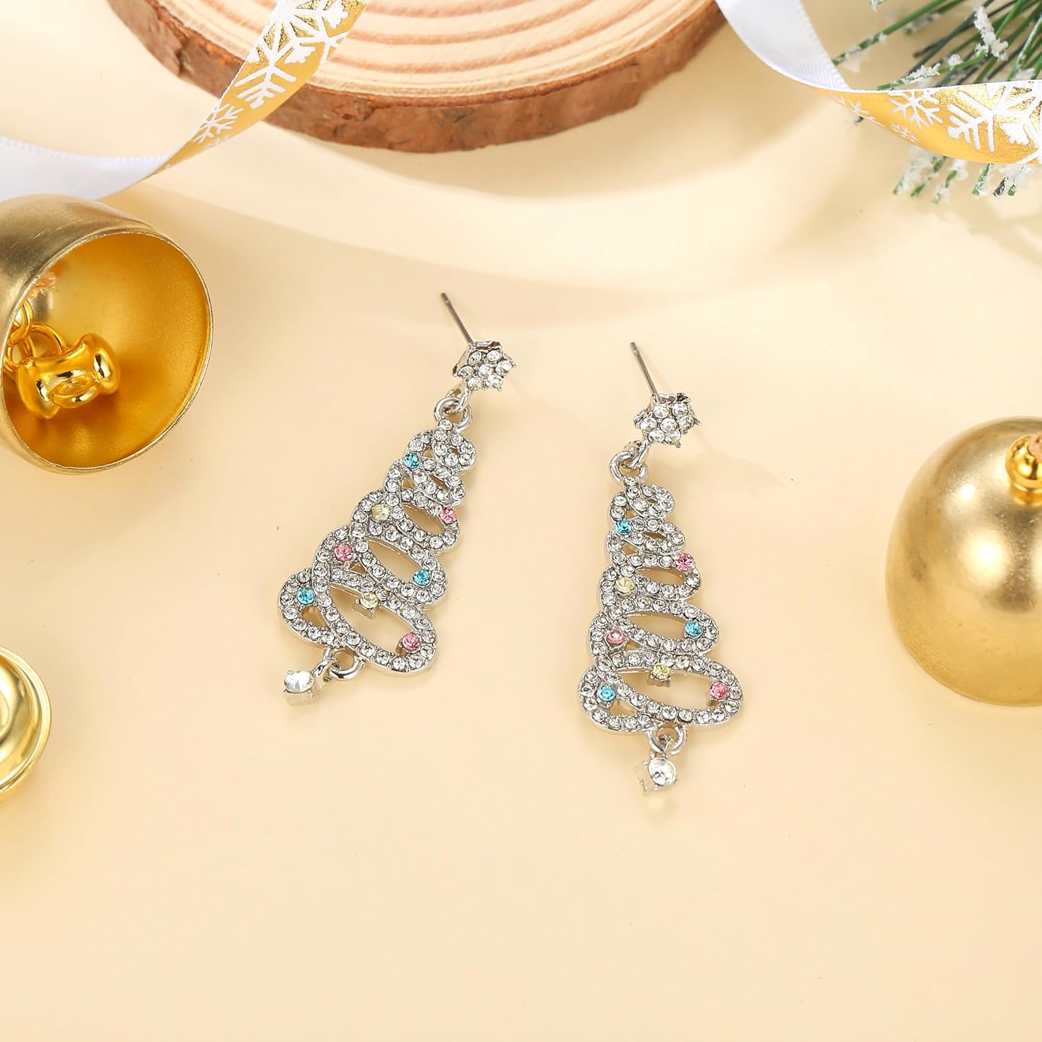 Thumbnail 3 de Clearine Femme boucles d’oreilles de Noël avec pendentif étoile/arbre – bijou délicat vintage pour fête et cadeau