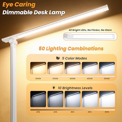 Detalle de Akynite Lampara Escritorio LED 42 LED con USB-C, 5 Colores y 10 Intensidades