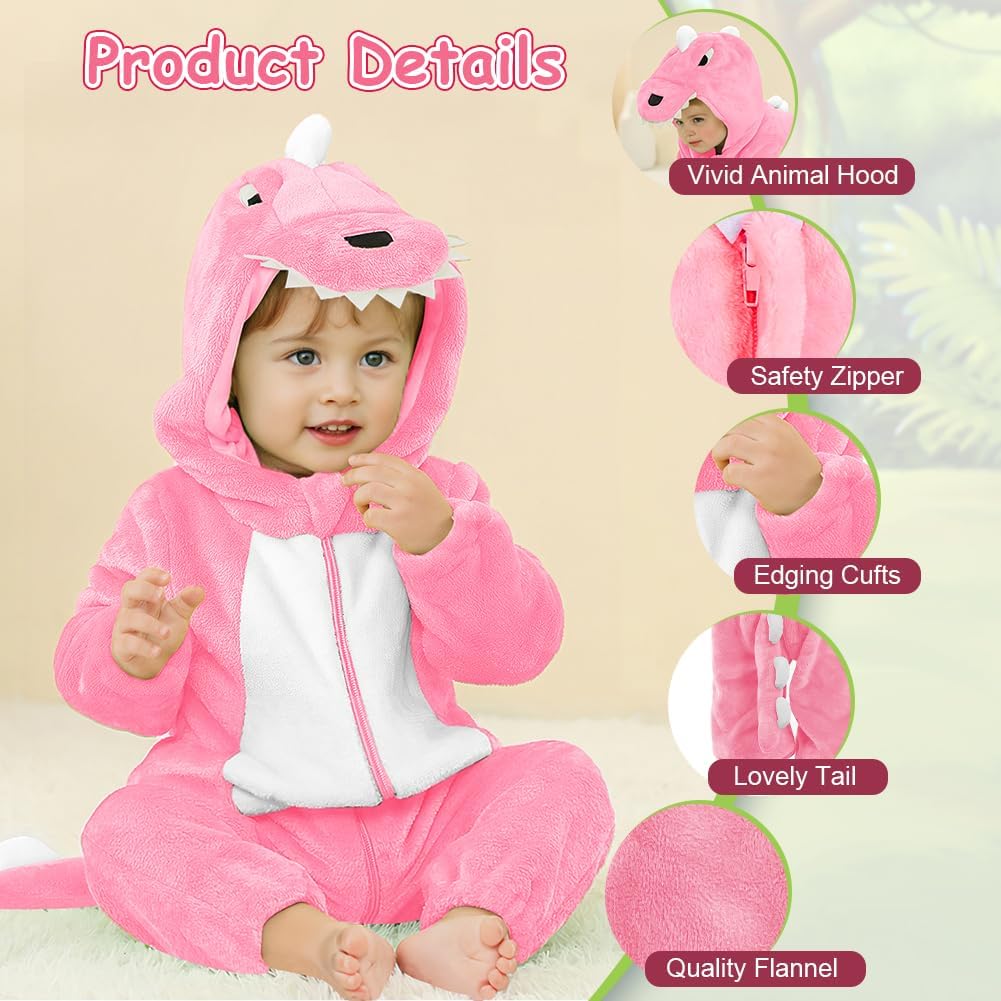 Thumbnail 3 de DiULi dinosaur flannel hooded romper (winter one-piece with front zip) for baby boys and girls