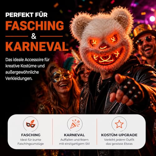 Detalle de TK Gruppe Timo Klingler LED-Teddy-Halloween-Maske mit Fernbedienung und 3 Helligkeitsstufen