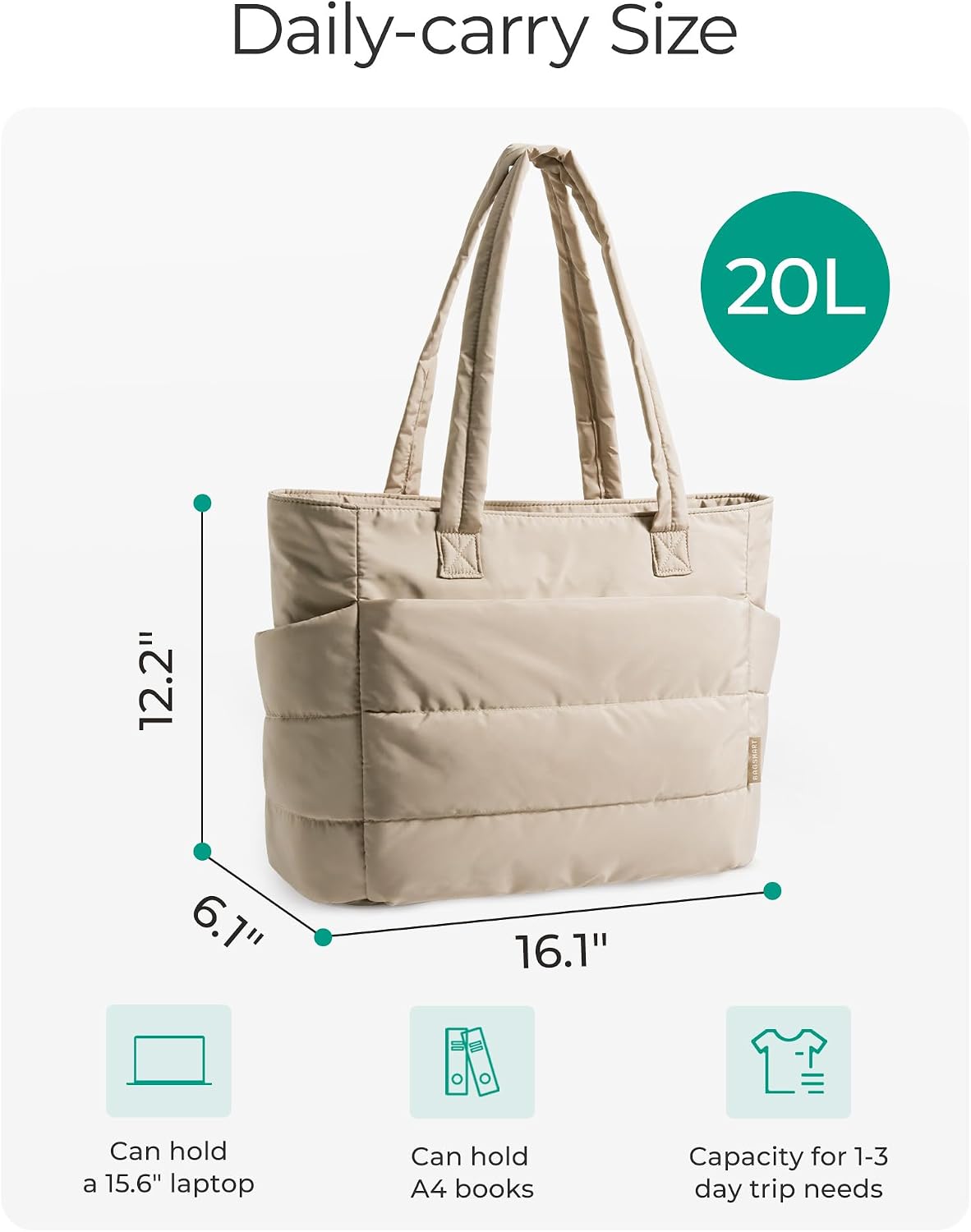 Thumbnail 4 de Bagsmart Women’s Puffer Tote Bag (20L) with 15.6-inch padded laptop compartment
