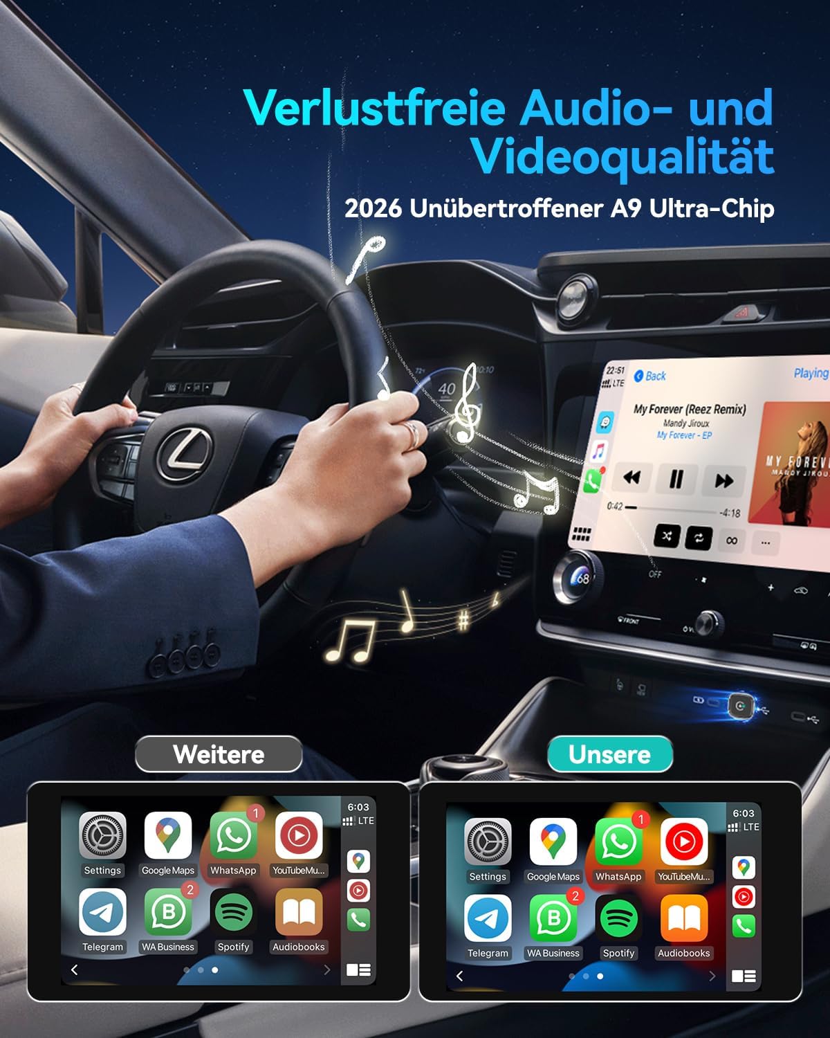 Thumbnail 5 de Spedal Mini Wireless CarPlay & Android Auto Adapter 2026 (WLAN 6, Bluetooth 5.3) – silber, 3–5 s Verbindung