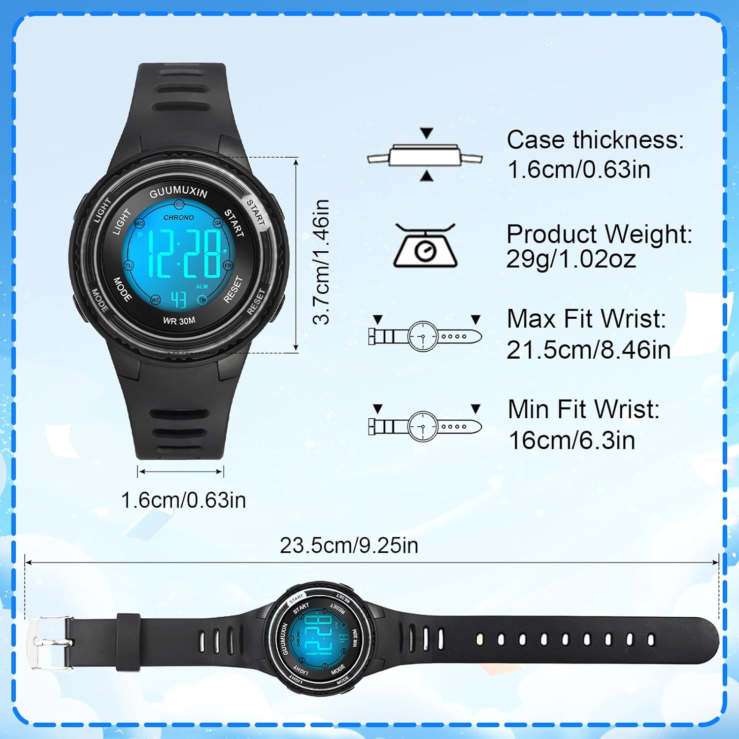 Thumbnail 4 de GUUMUXIN Montre numérique sport enfants 7 couleurs, étanche 3 ATM (6-16 ans)