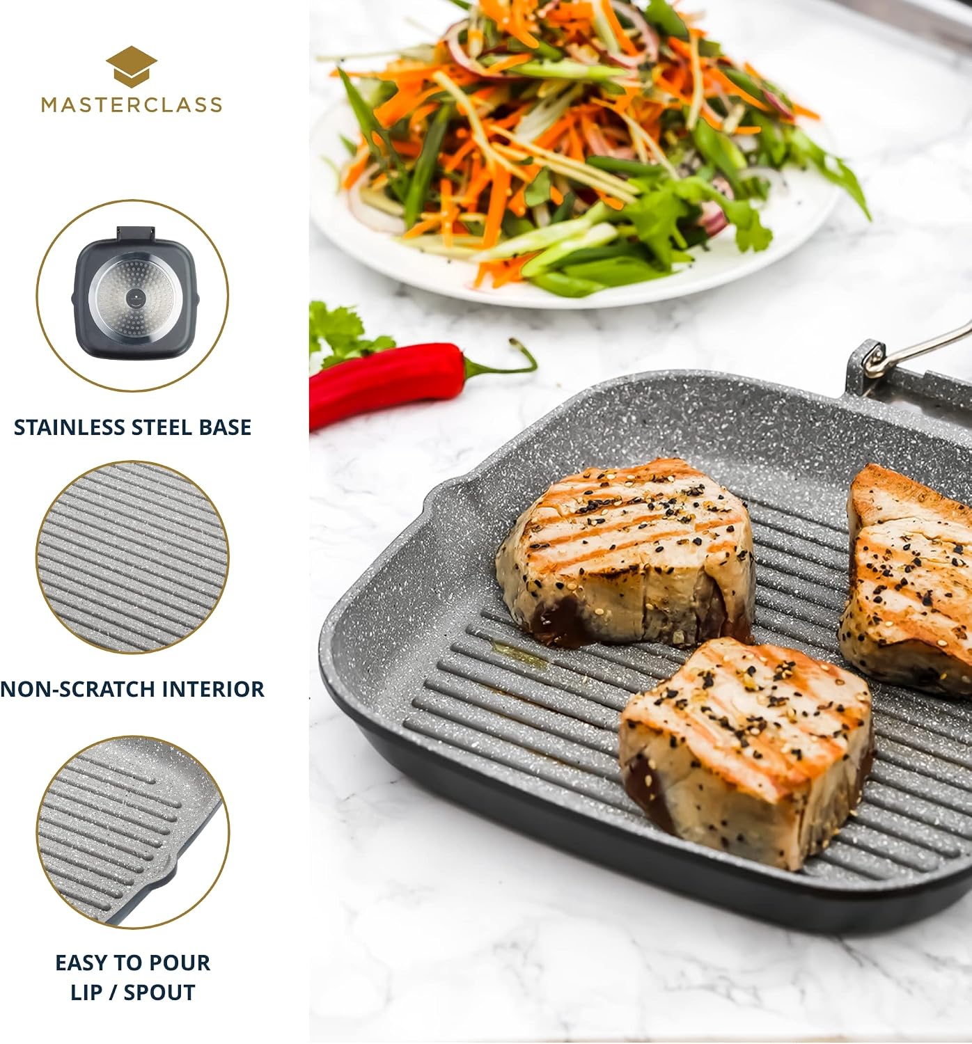 Detalle 1 de MasterClass 24 cm Non-Stick Induction Griddle Pan with Folding Handle