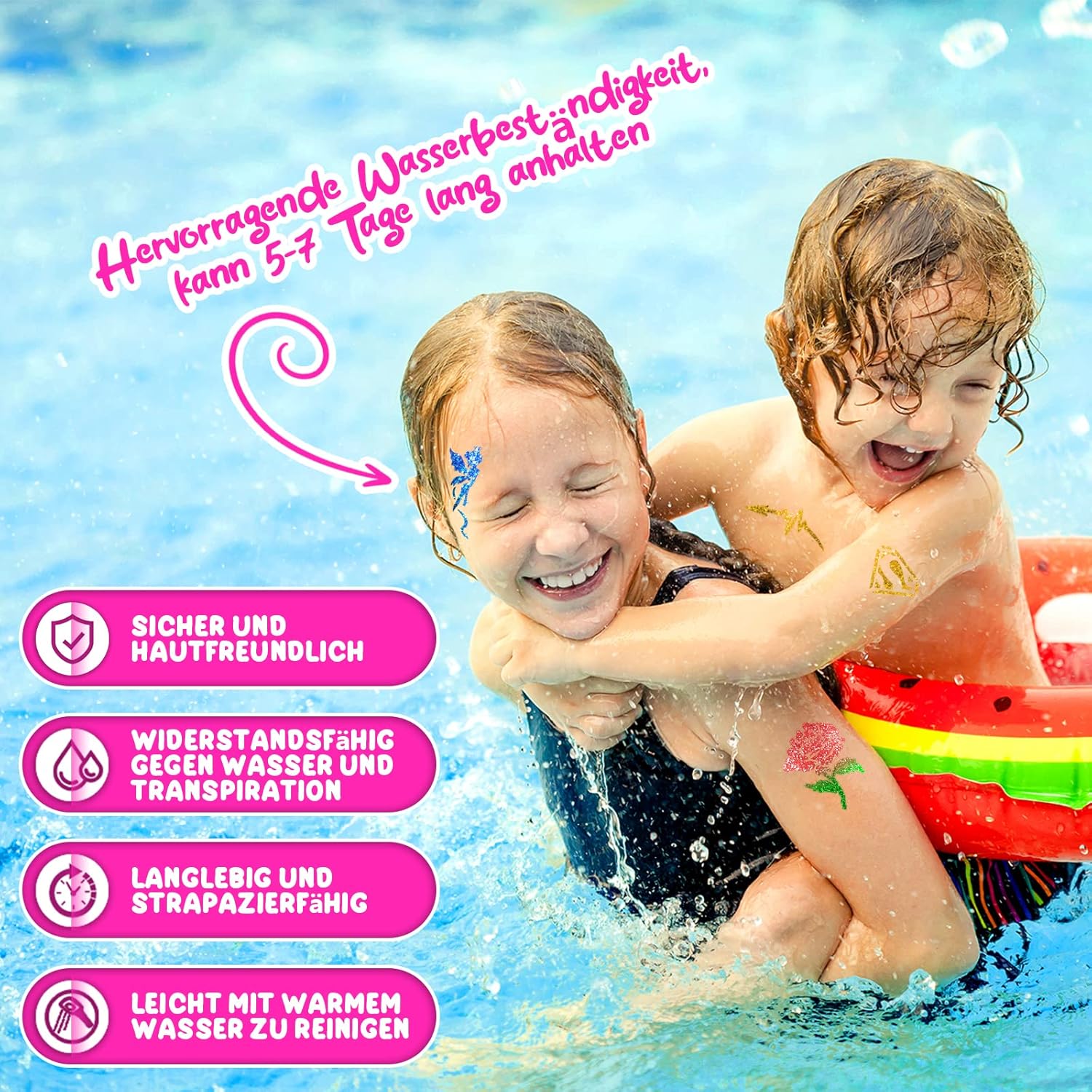 Thumbnail 6 de jingyuanli Glitzer Tattoo Set Kinder mit 42 Farben, 228 Schablonen und Strasssteinen (ab 3 Jahren)