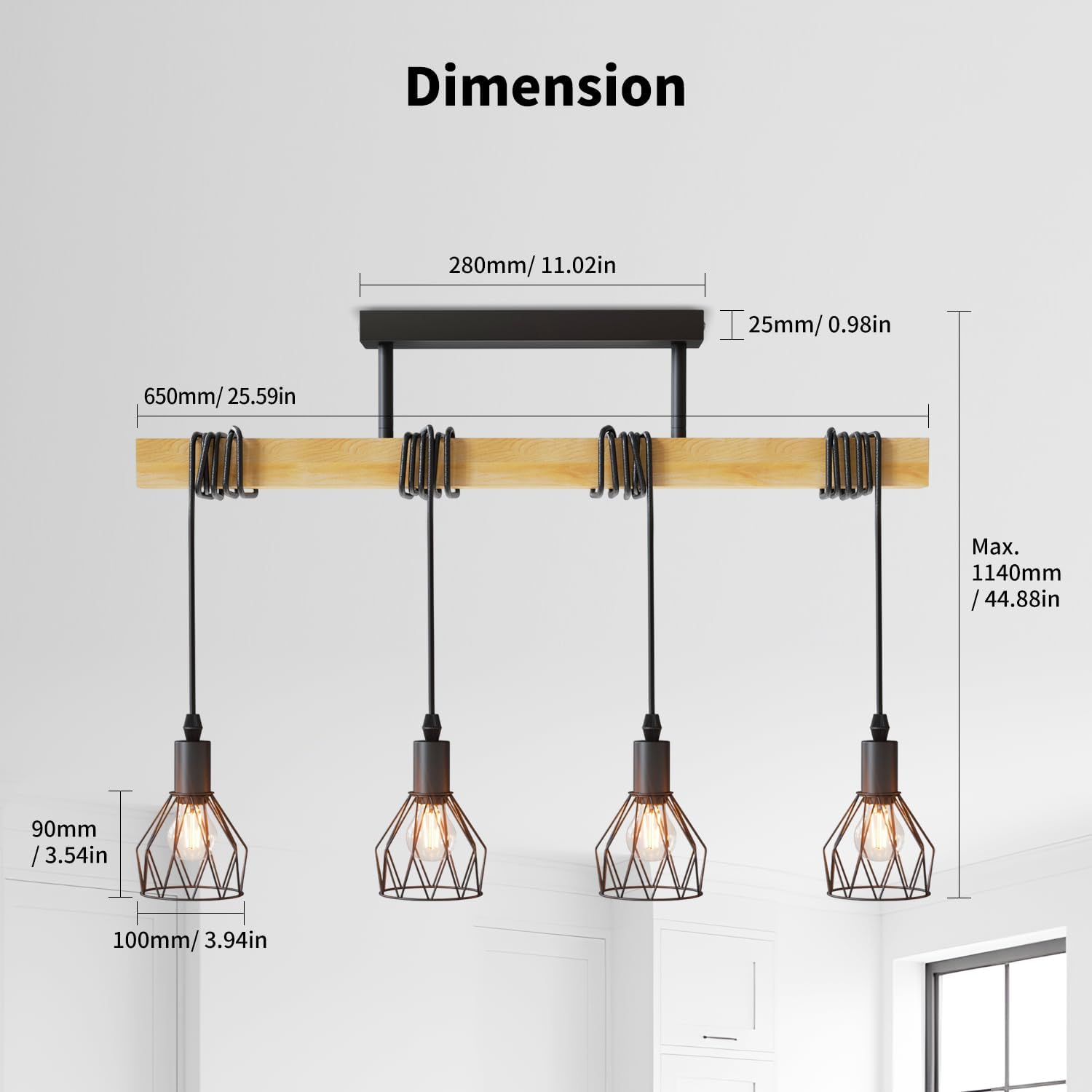 Detalle 2 de LVWIT Esstischlampe Hängend mit 4 Lampen