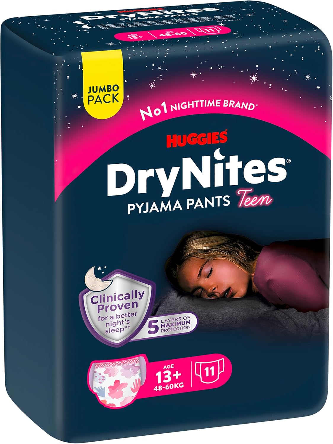 Thumbnail 1 de Huggies DryNites Nachtwindeln bei Bettnässen, Mädchen XL (13–17 Jahre, 48–60 kg) – Jumbo-Monatspack 33 Stück