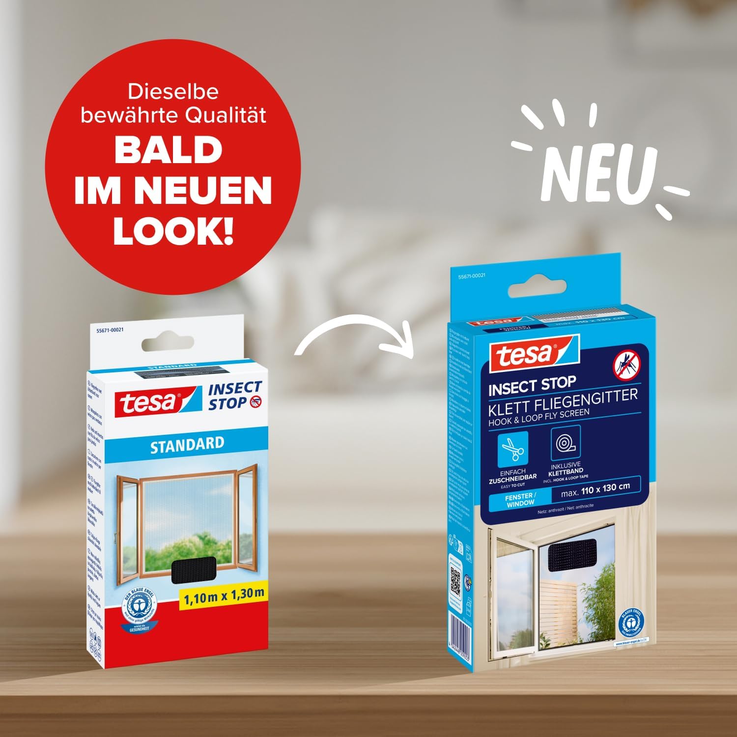 Detalle de tesa Insect Stop Klett Fliegengitter für Fenster (110 x 130 cm, anthrazit) – zuschneidbar ohne Bohren