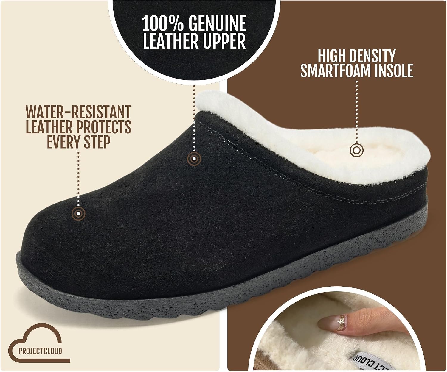 Detalle de Project Cloud REESE Genuine Suede Clogs for Women with Leather Lining