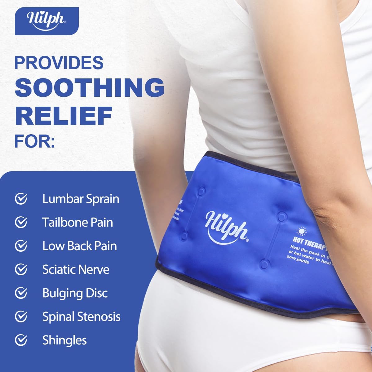 Detalle 2 de Hilph Ice Pack for Back Pain Relief – reusable lower back gel wrap hot & cold compression therapy (blue)