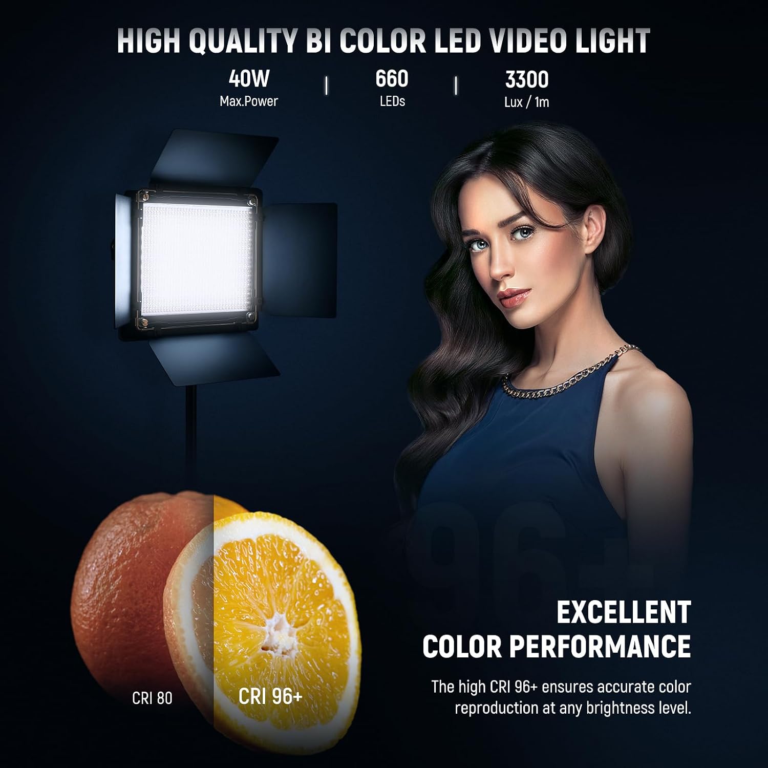 Thumbnail 1 de NEEWER 2 Pack Bi-colour 660 LED Video Light Kit (3200–5600K, CRI 96+) for Studio, Streaming & Photo