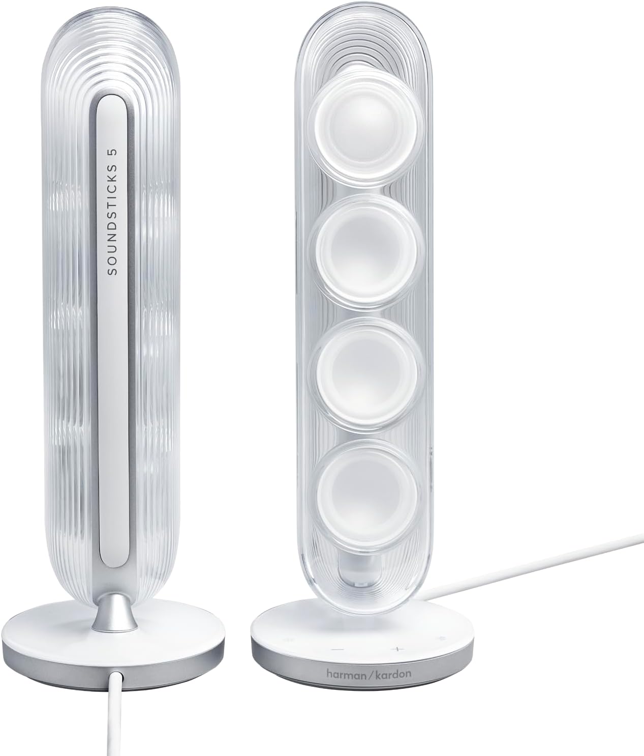 Detalle de Harman Kardon SoundSticks 5 Bluetooth-Lautsprecher – 3-Wege-System, HDMI ARC, Auracast, Weiß