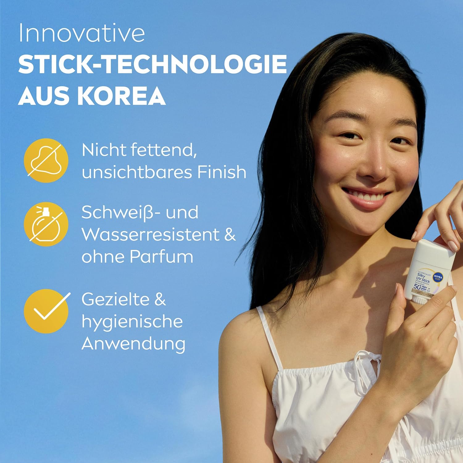 Detalle de NIVEA SUN UV Stick LSF 50+ (15 g) – ultraleichter Sonnenschutz für das Gesicht mit Stick-Technologie