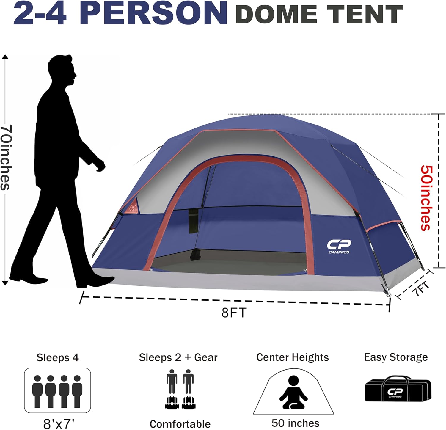 Thumbnail 1 de CAMPROS CP Camping Tent 4 Person: Spacious, Weather-Ready Dome Tent with Easy Setup