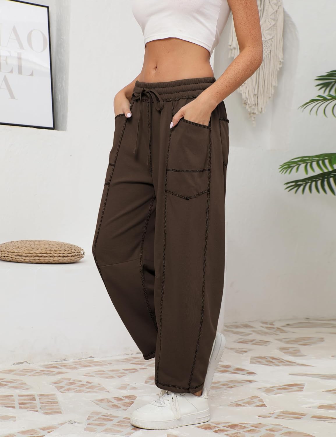 Thumbnail 4 de Athlisan Women’s Baggy Barrel Pants Wide-Leg Lounge Drawstring Sweatpants with Pockets