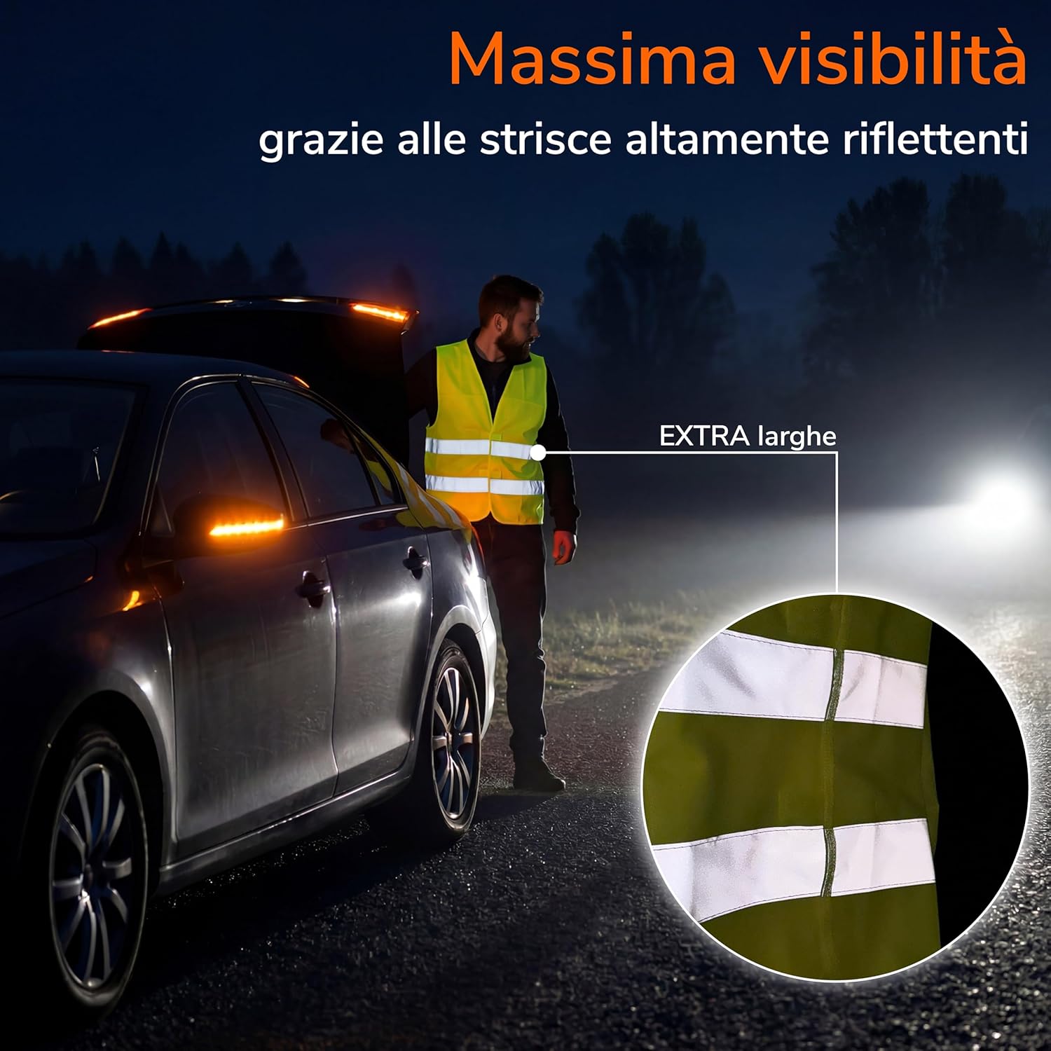 Detalle de Upgrade4cars Giubbotto Catarifrangente Omologato EN ISO 20471 – Set da 2, Giallo Neon, Taglia Universale