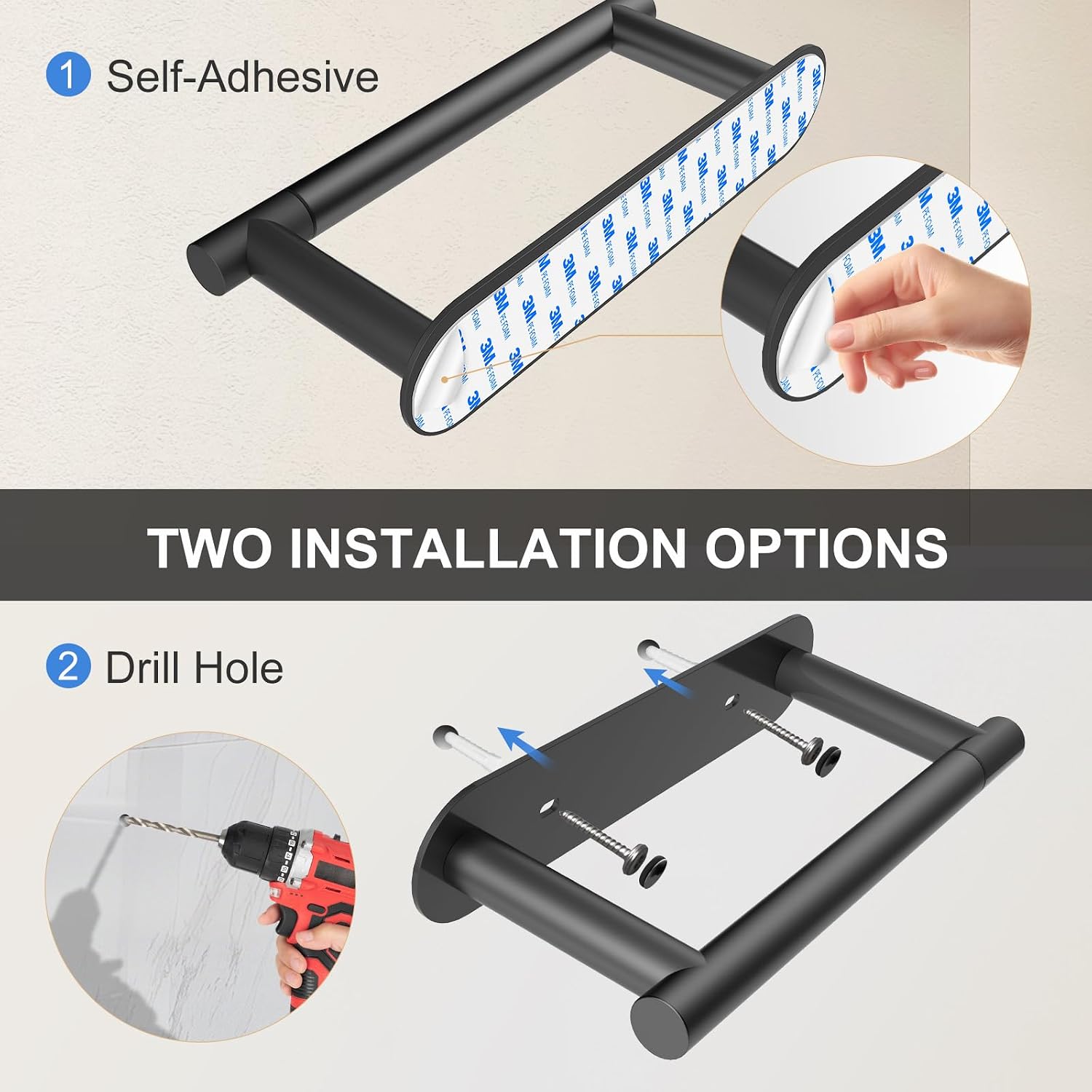 Thumbnail 3 de SetSail k093 Matte Black Stainless Steel Toilet Paper Holder, Wall Mount