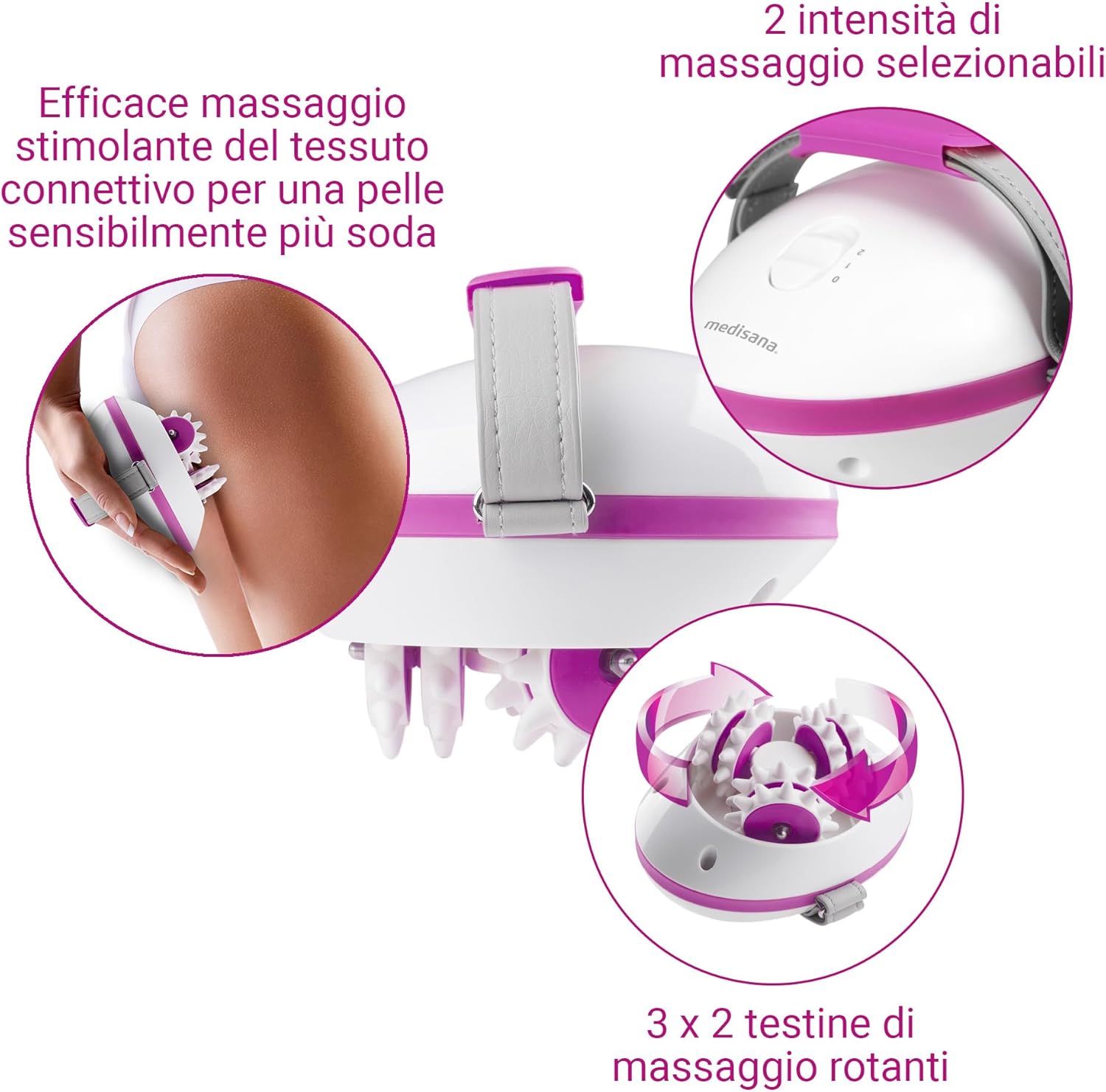 Detalle de Medisana AC 850 Massaggiatore di cellulite: massaggio con 6 rulli rotanti e 2 intensità per una pelle più soda