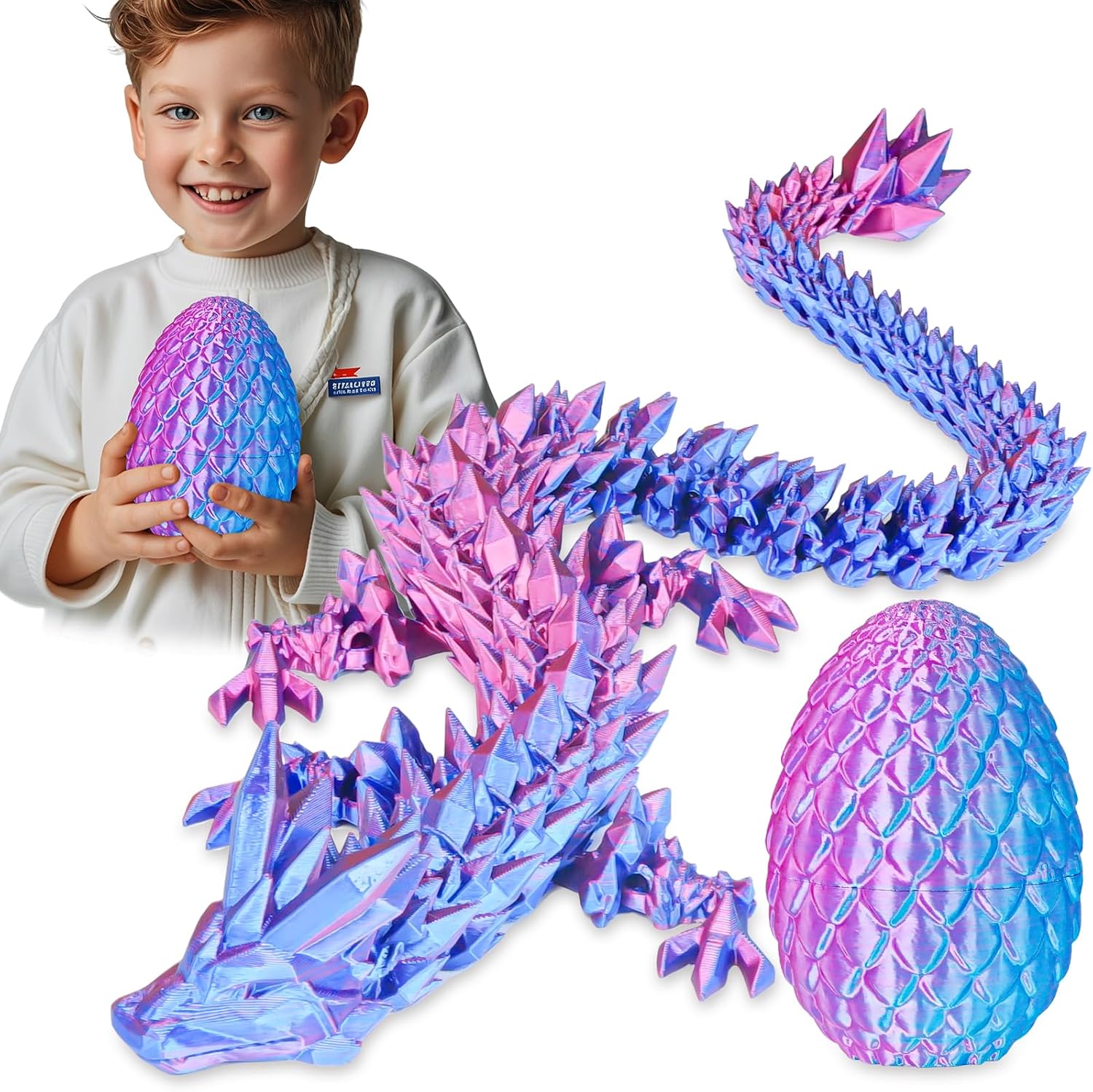 Detalle de Überraschungs-Drachenei mit Drache im Inneren (Lila, Groß) – 3D-gedrucktes Fidget-Spielzeug als Geschenk für Kinder und Erwachsene
