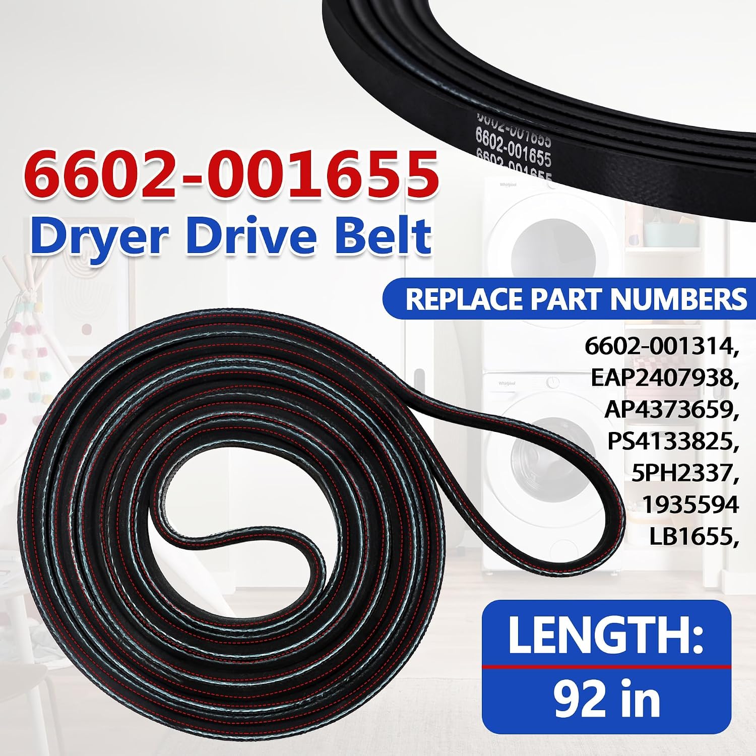 Detalle de Surqia 6602-001655 Dryer Drive Belt, 92-Inch, 5-Rib/4-Groove