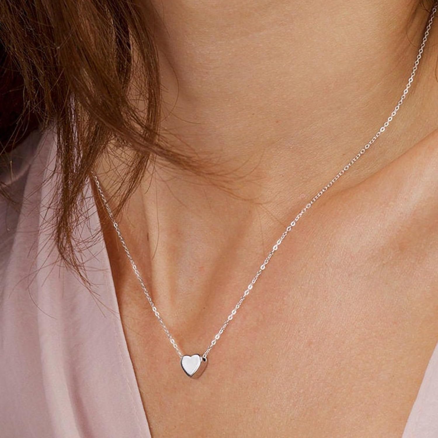 Thumbnail 2 de TINGN Collana a forma di cuore in oro bianco 14k, regolabile 40 cm + 5 cm