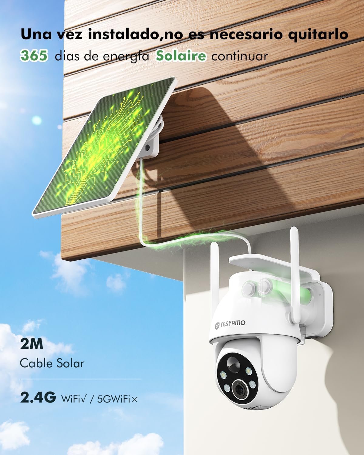 Detalle de YESYAMO 2K Cámara vigilancia solar 3MP