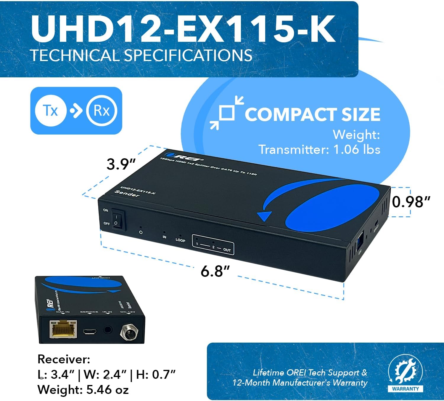 Thumbnail 4 de OREI 1x2 HDMI Extender Splitter 115 Ft
