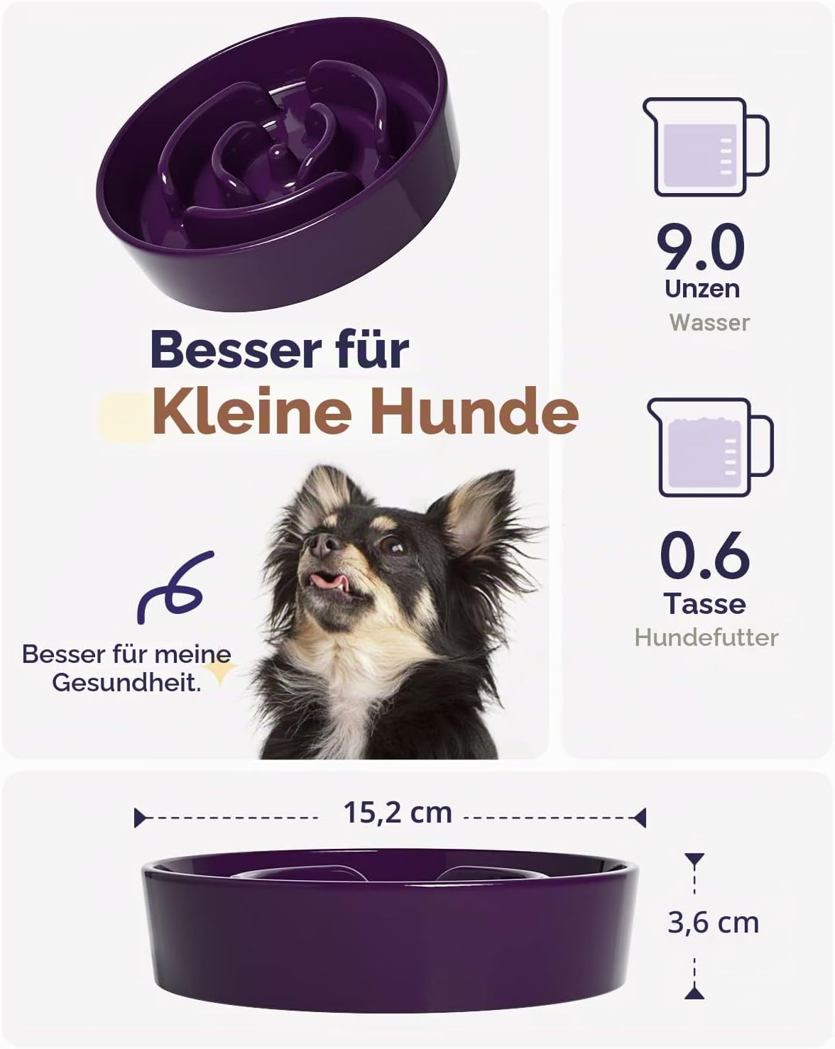 Thumbnail 3 de LE TAUCI Keramik Hundenapf – Langsame Fütterung mit Labyrinthmuster, S–350 ml, rutschfester Keramiknapf (Lila)