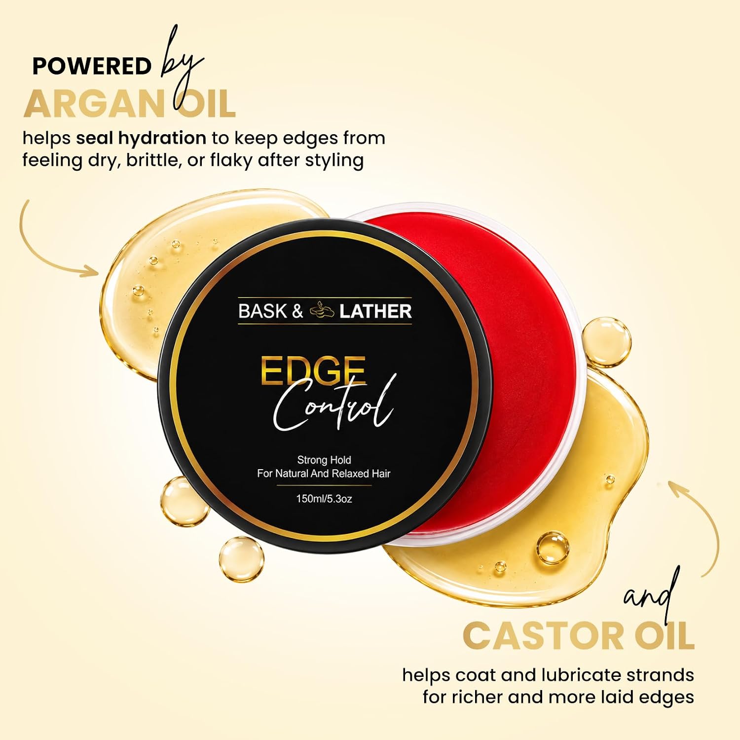 Thumbnail 1 de Bask & Lather Strong Hold Edge Control Gel with Castor Oil (No Flakes, No White Residue), 5.3 fl oz