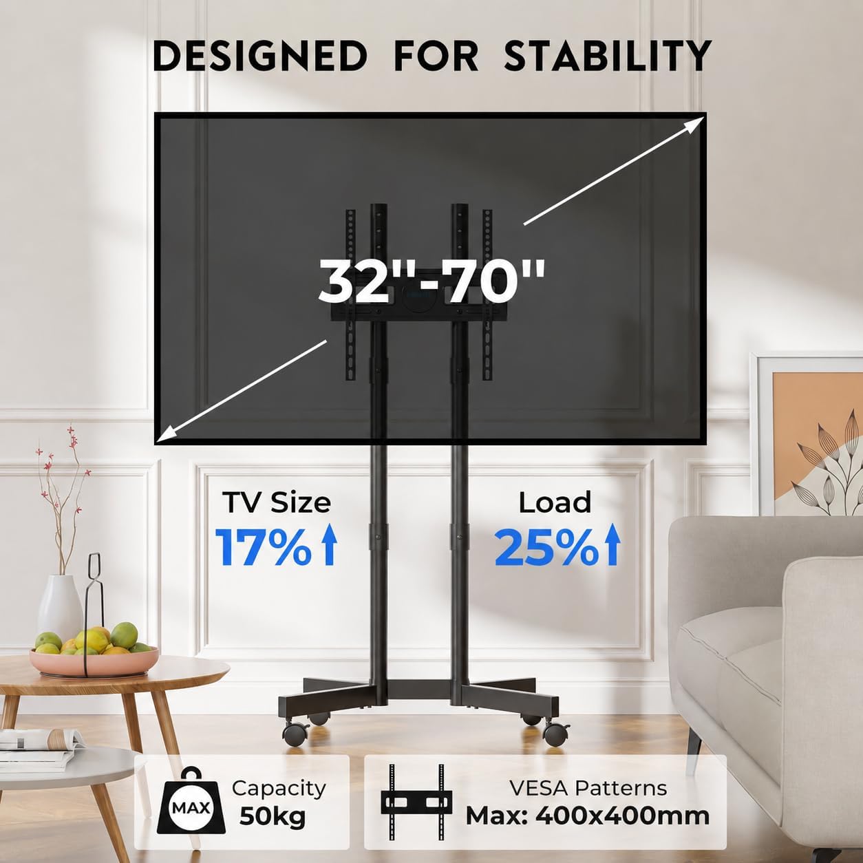 Detalle 2 de BONTEC TV Ständer Rollbar 32–70 Zoll