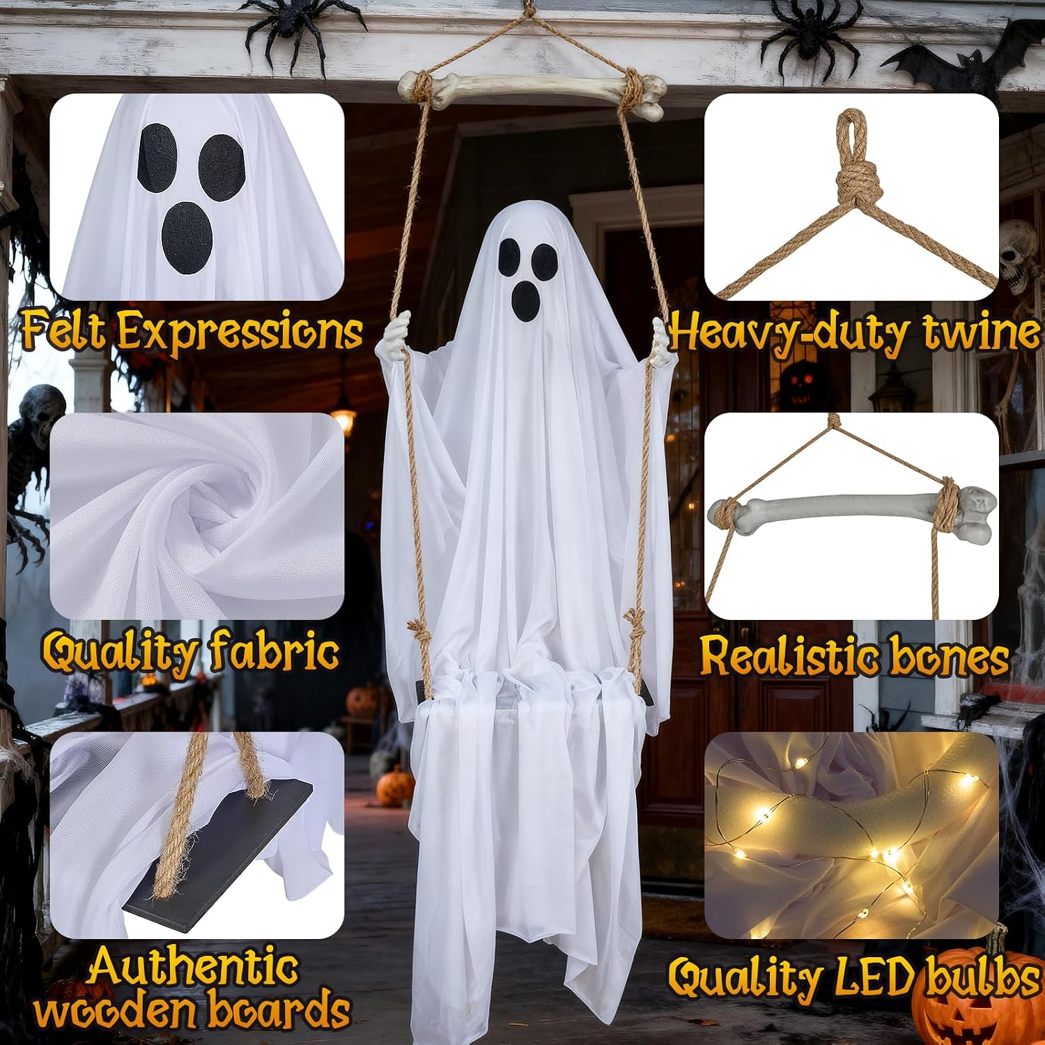 Thumbnail 5 de TAINAT 4.8 ft Hanging Swing Ghost Halloween Decoration with 8 Light Modes