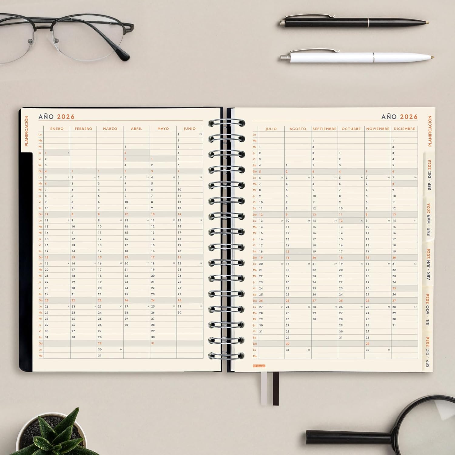 Thumbnail 3 de Finocam Agenda Tempus 16 meses 2025‑2026 Semana vista vertical 📔