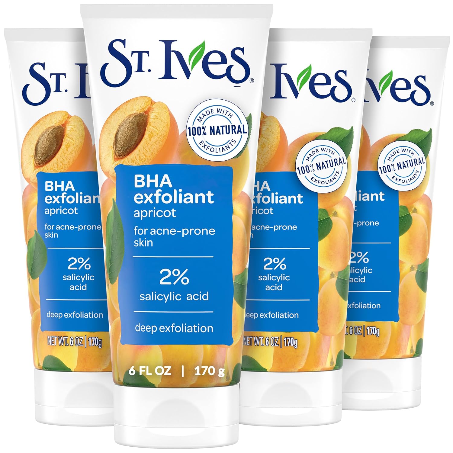 Detalle de St. Ives 10077043704148 Acne Control Apricot Face Scrub, 2% Salicylic Acid, 6 oz, 4-Pack