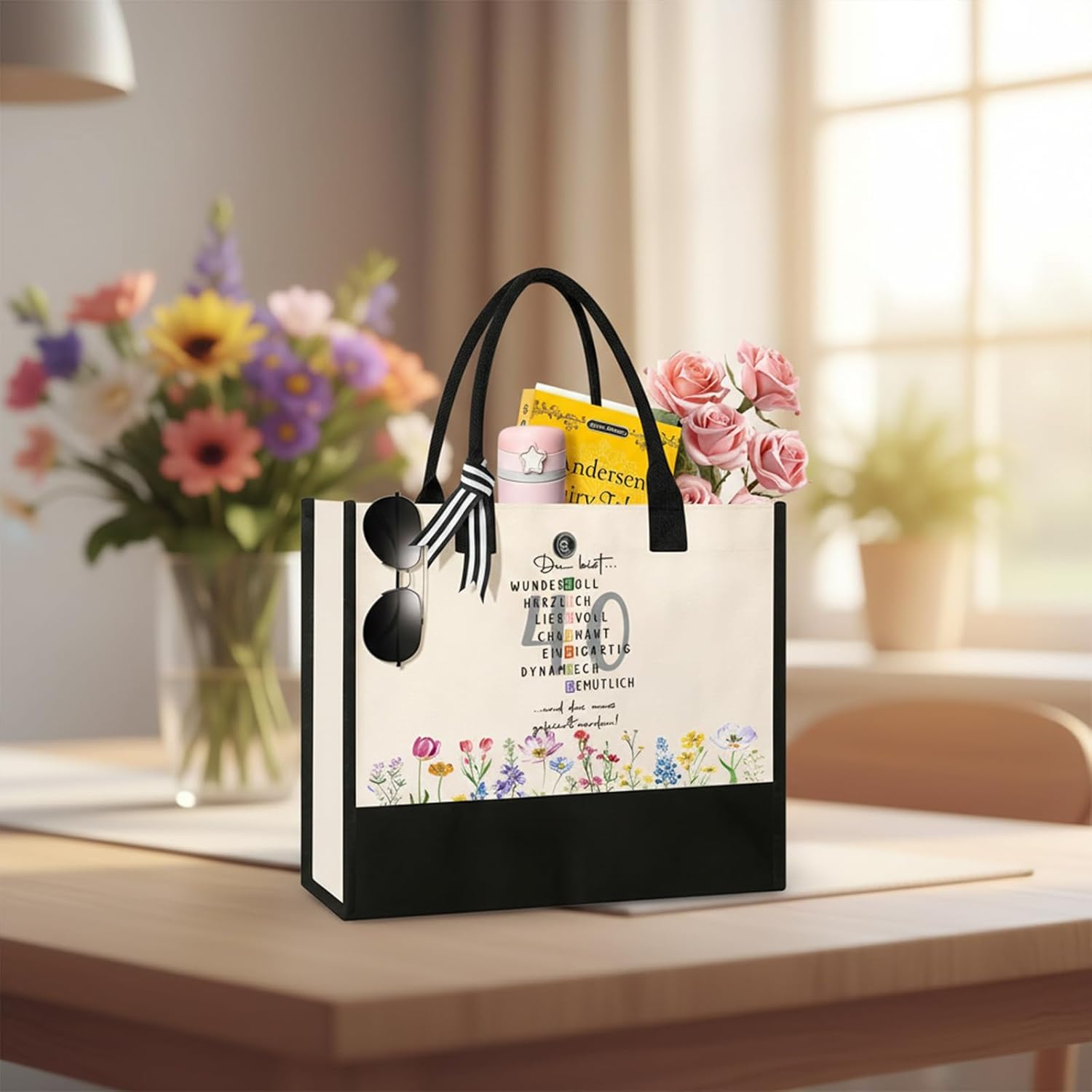 Detalle de Johiux Geburtstagstasche 40/50/60/70 für Frauen – Langlebige Canvas-Tasche mit witzigen Sprüchen