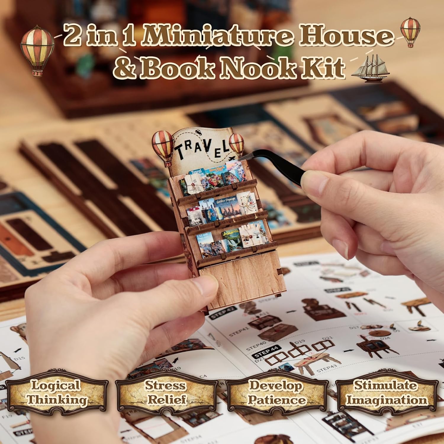 Detalle 1 de CUTEBEE Book Nook Kit Journey Trace Bookshop