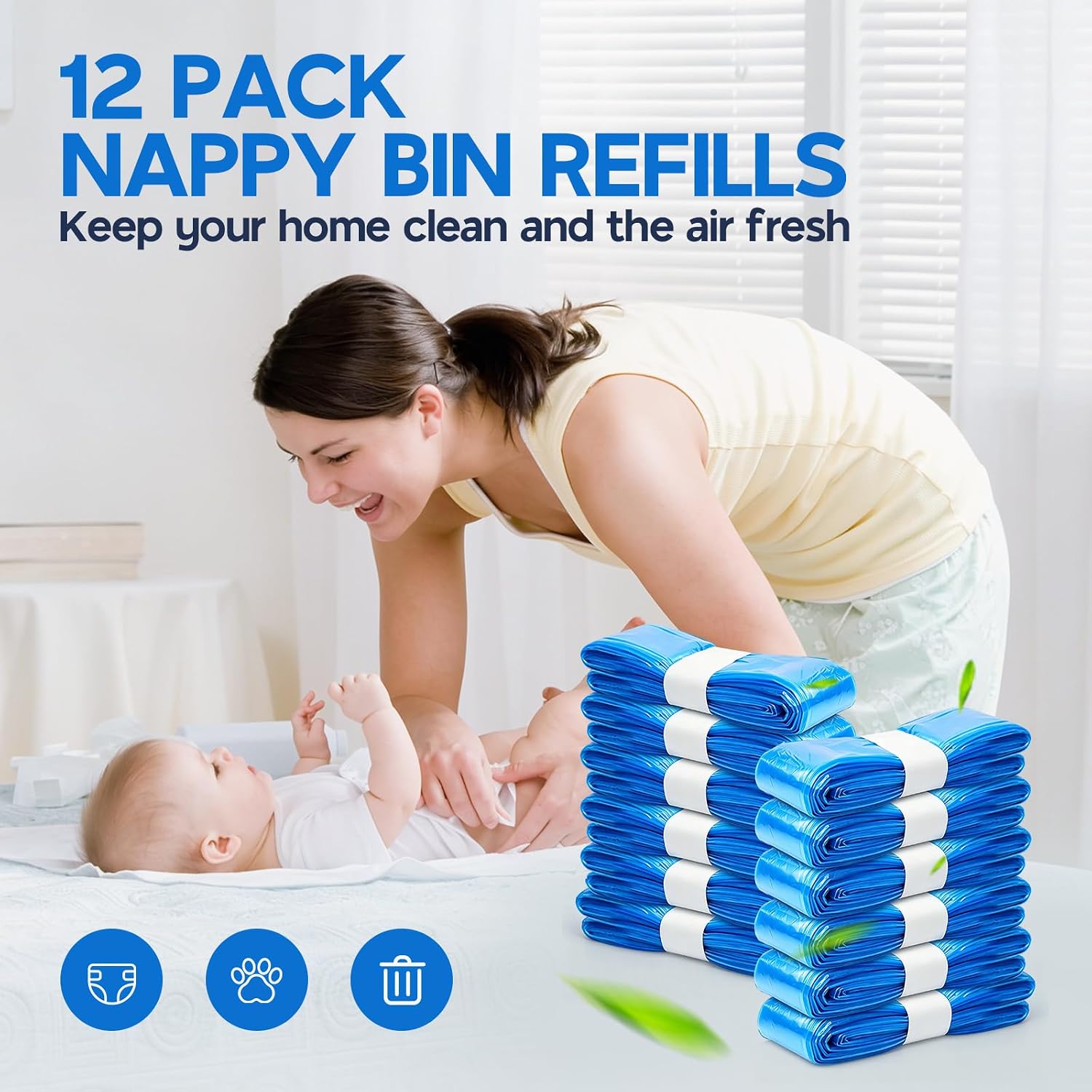 Thumbnail 3 de 12 Pack Nappy Bin Refills (4.5m) – Tear-Resistant Diaper Pail Bags for Most Cans