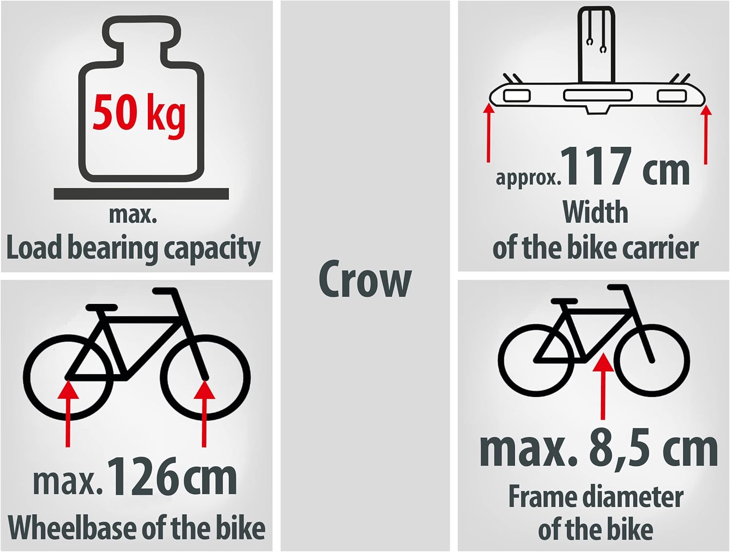 Thumbnail 5 de EUFAB 11563 Fahrradträger CROW – 2 Fahrräder, E-Bike geeignet, Diebstahlschutz, inkl. Schnellverschluss