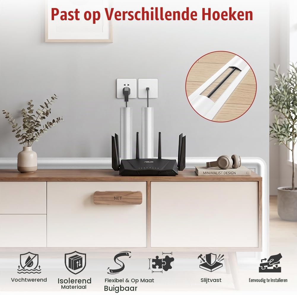 Detalle 2 de OSDUE 5796239 kabelgoot, zelfklevend wit PVC, 4 x 1 meter