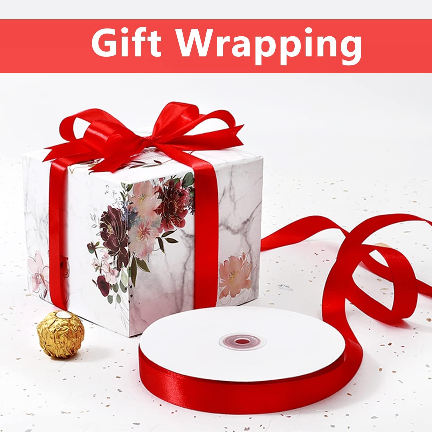 Thumbnail 1 de KMER LIFE 5/8" Wide x 100 Yards Single Face Polyester Satin Ribbon — Red