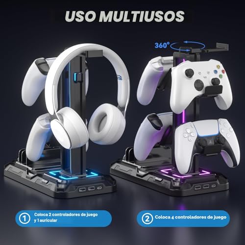 Thumbnail 7 de KDD Soporte Auriculares Gaming y Mando con Puertos de Carga USB Tipo C