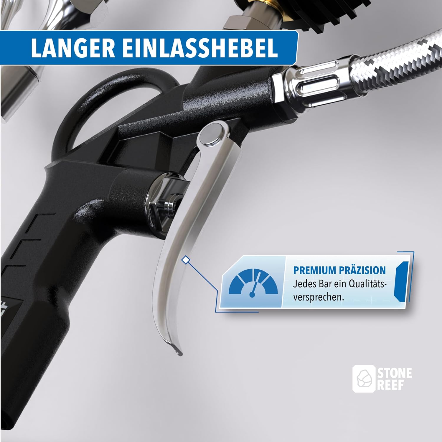 Thumbnail 6 de Reifenfüller mit drehbarem Manometer (inkl. Adapter & Ersatzkappen) – Reifendruckfüller für Kompressor, Auto und Fahrrad