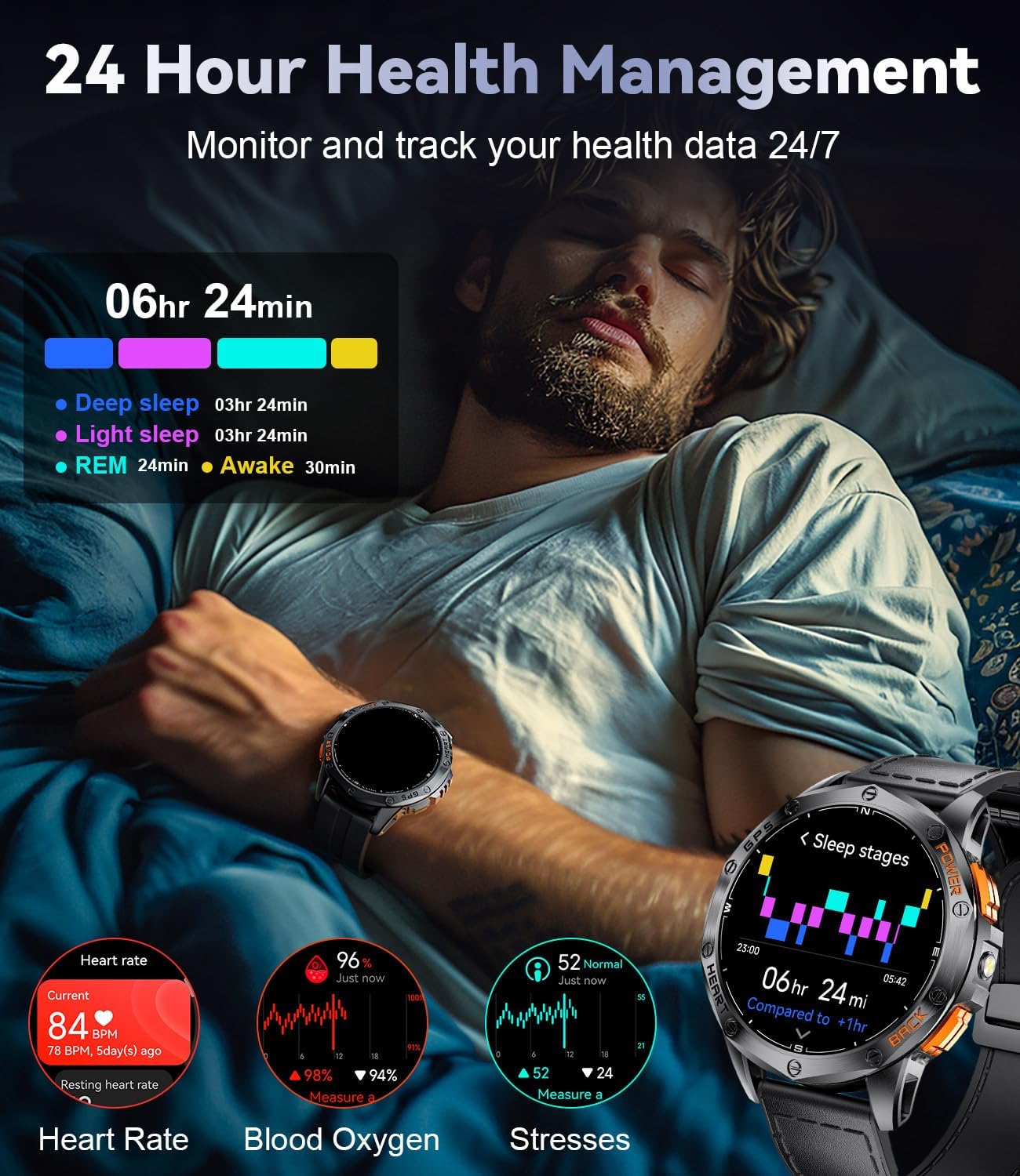 Detalle de LIGE DM1-K Military Smartwatch for Men with GPS, 170 Sports, 5ATM, and Bluetooth Calling