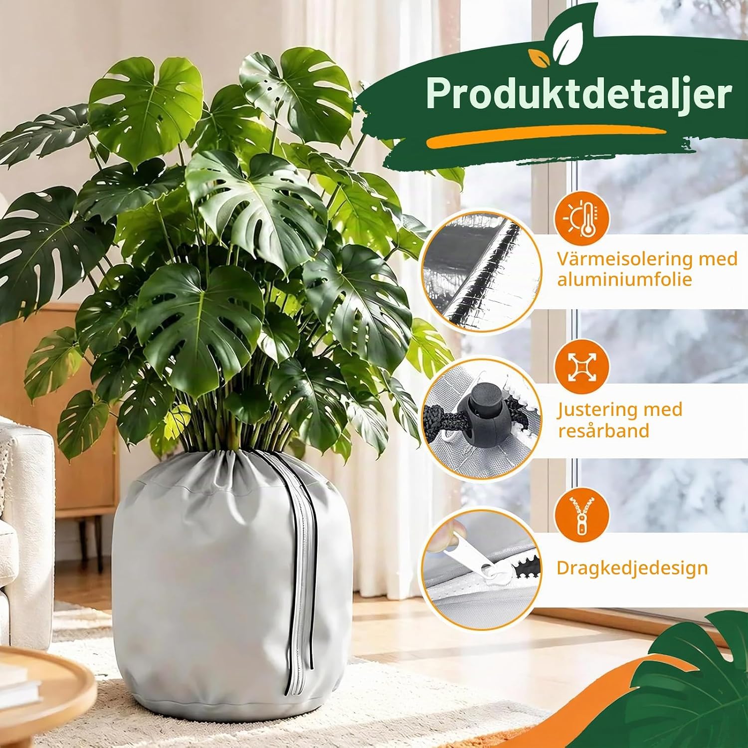 Detalle de InemzTal vinterskydd för krukväxter, 2-pack med fyra lager och dragkedja