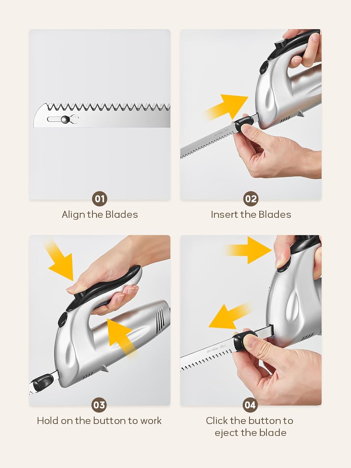 Thumbnail 4 de Yabano Electric Knife 150W with Two Stainless Steel Blades and Safety Lock