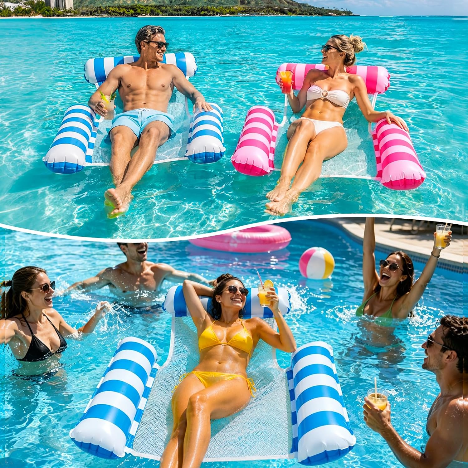 Thumbnail 6 de Wudyfei 4-in-1 Inflatable Pool Chair (2 Pack) – Blue & Red, Air Pump Included